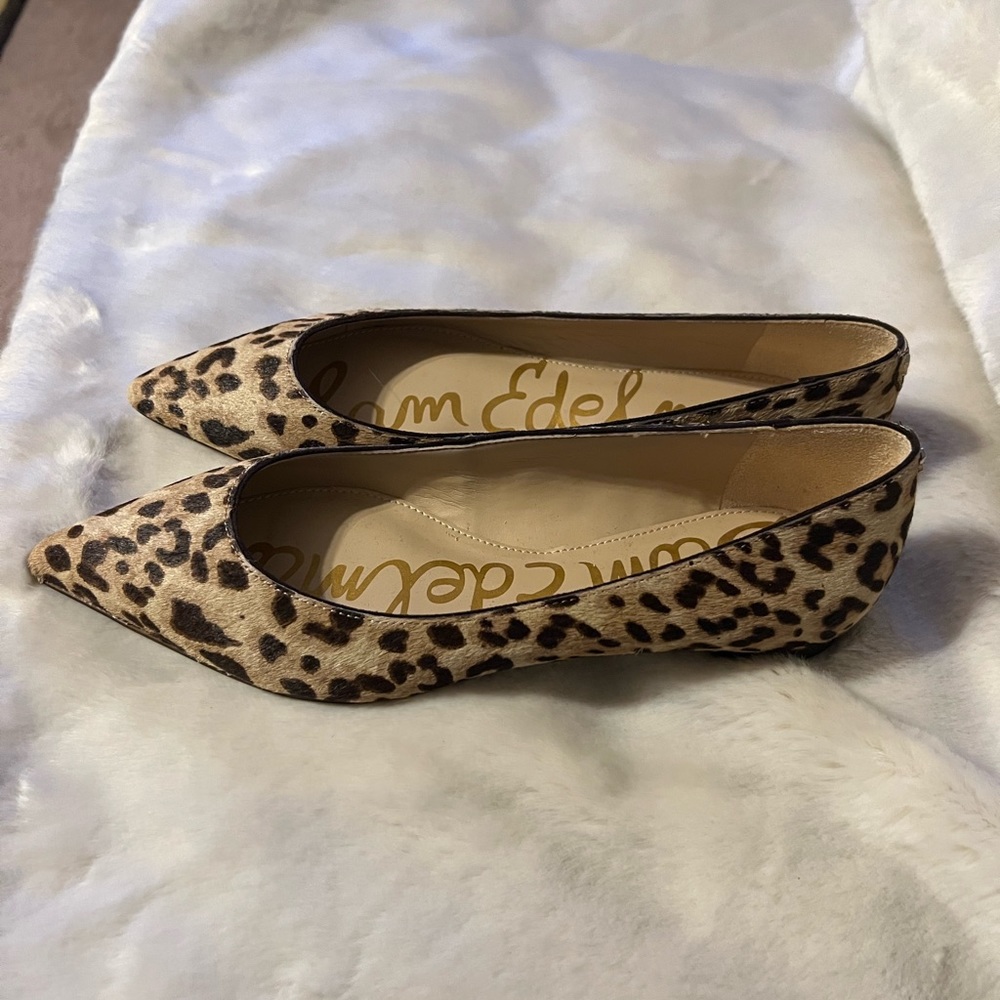 SOLD Sz 6 Sam Edelman NEW Sally Pointed Toe Cheetah Calf Hair Leather Flats - Picture 3 of 15